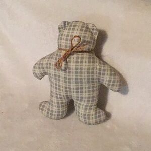 Farmhouse Handmade Plaid Teddy Bear Plush Blue Cream Primitive Stuffed Animal